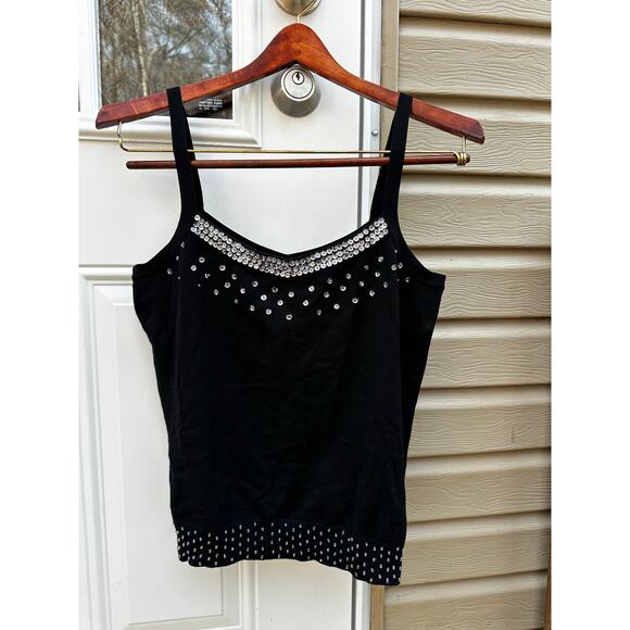Y2K Black Rhinestone Cami Tank Top • 2000s Bling Clubwear - Picture 1 of 6